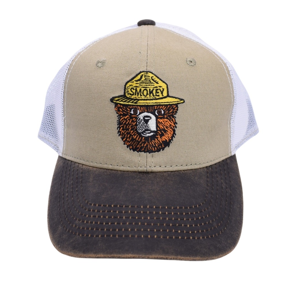 Smokey The Bear Official Mesh Trucker Snapback Hat Cap Brown White OSFM NEW